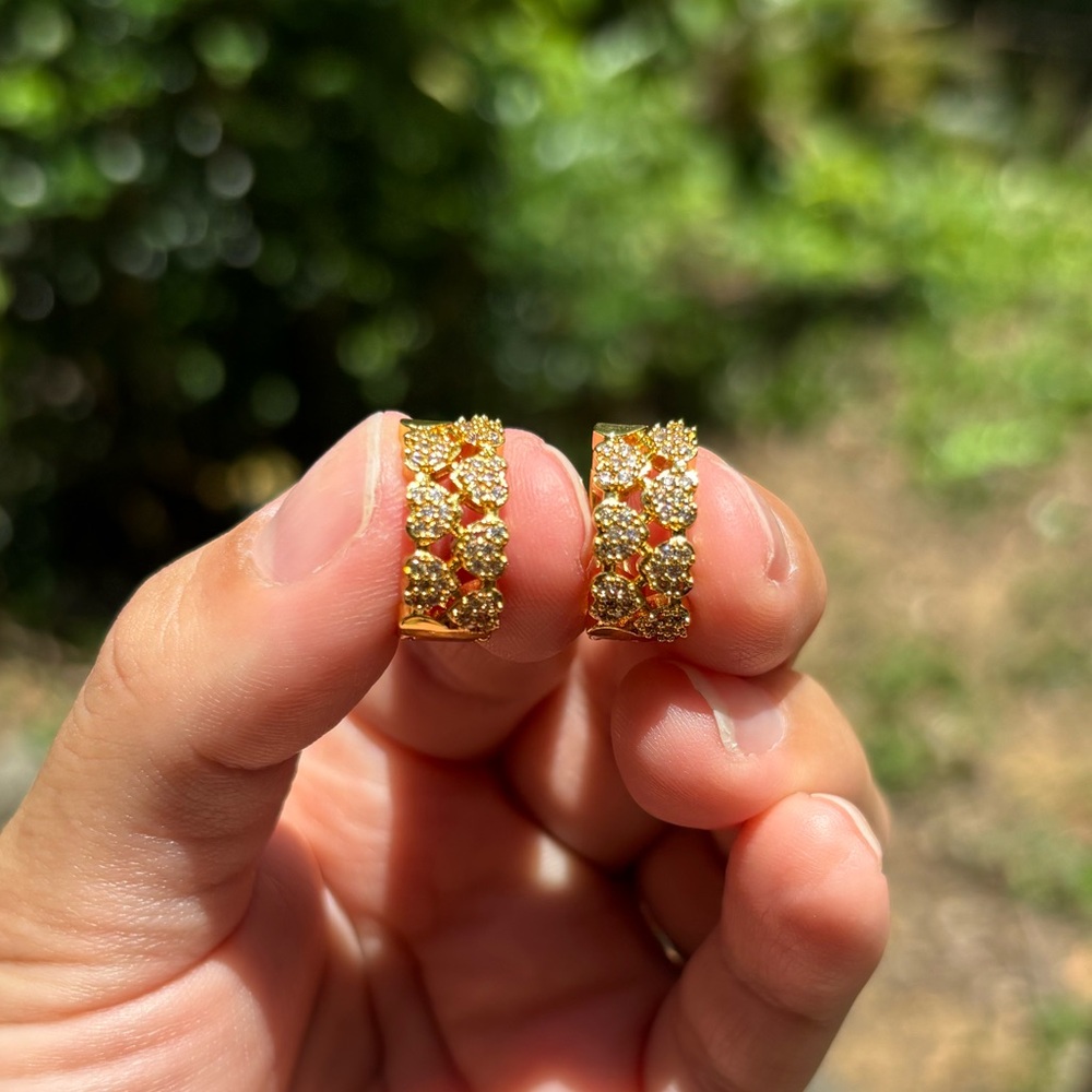 18K Gold Plated Stainless Steel Diamond Heart Hoop Earrings